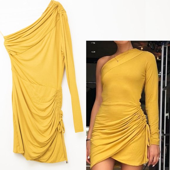 Runaway The Label Dresses & Skirts - Runaway The Label Work It Mini Dress One Shoulder Sexy Mustard Yellow Size 4 New